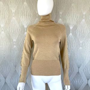 Cache’ Gold Shimmer Turtleneck w/ Rhinestone Detail On Arms